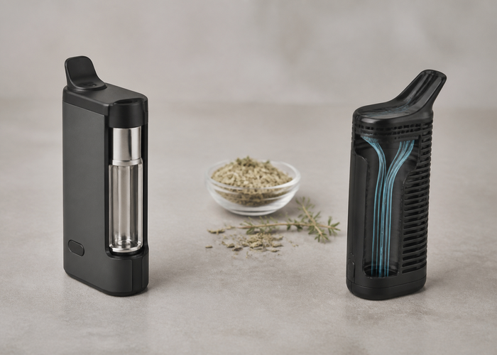 Conduction and convection dry-herb vaporizers compared side by side