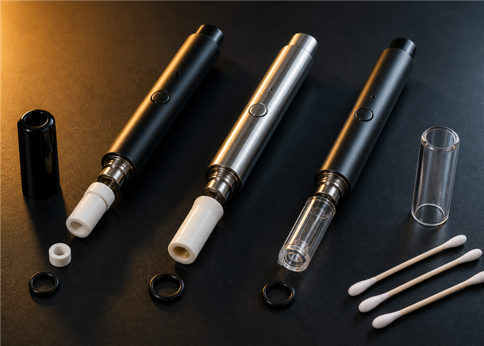 Wax vaporizer pens with separate opaque ceramic and transparent quartz chamber parts