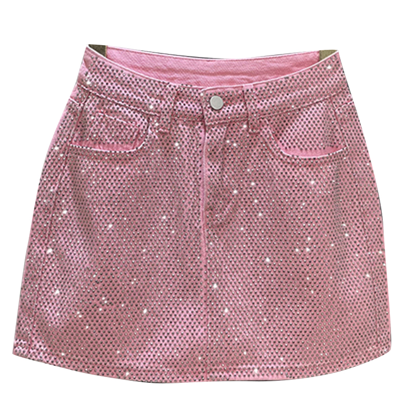2024 High Waist Spliced Pockets Patchwork Diamond Mini Skirts For Women