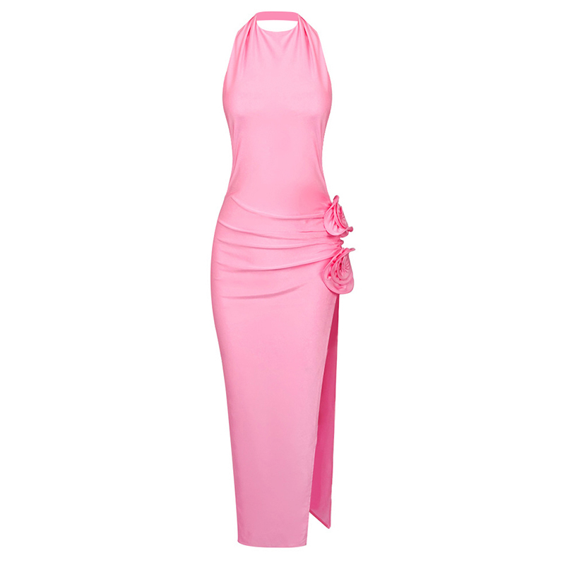 Elegant Dress Halter Patchwork Appliques Backless Sheath Women’s Summer Dresses