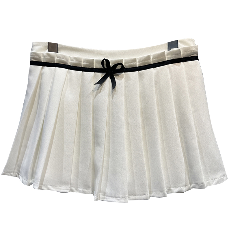 Summer A Line Pleated High Waist Mini Patchwork Bow Mini Skirt For Women