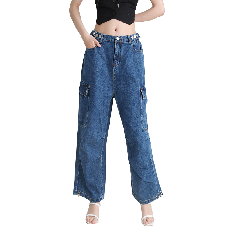 Spring New Blue Cropped Straight-leg Trousers Ladies Woman Denim Jeans Pants