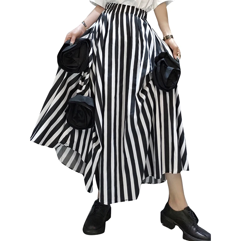 Fashion Spliced Floral Solid Color Irregular Hem High Waist Skirts For Women 2024