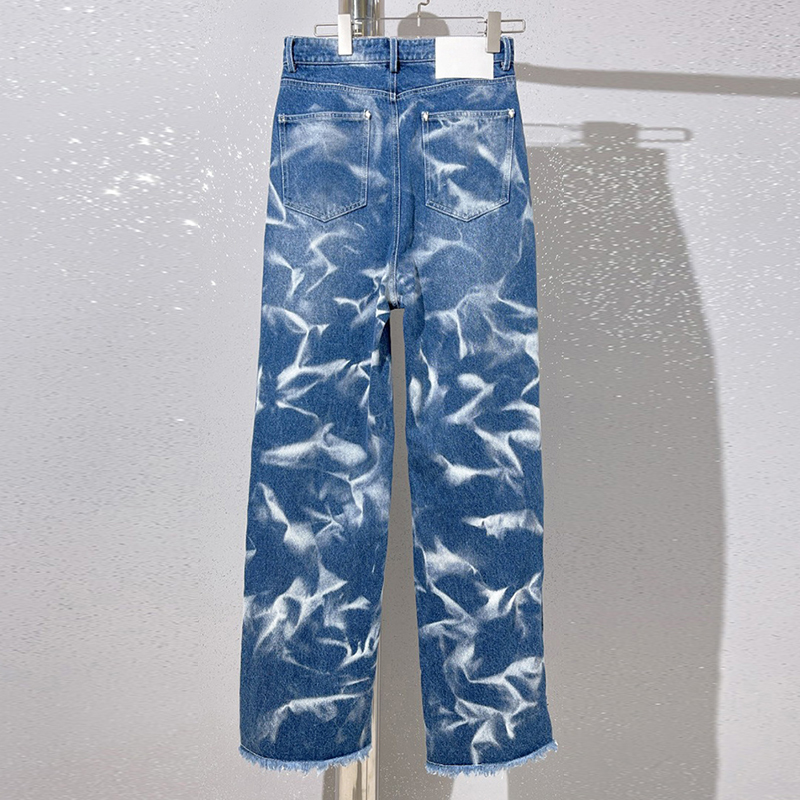 Hit Color Wide Leg Pants High Waist Patchwork Zipper Denim Jeans For Women