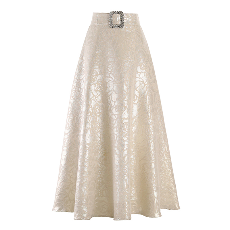 Elegant Dark Jacquard Skirt Solid Color High Waist A Line Skirts For Women