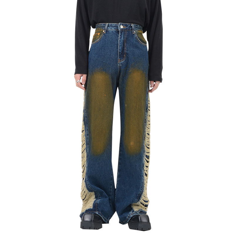 Hole Design High Waist Spiced Button Hollow Out Wide Leg 2024 Women Pants Lady Jeans