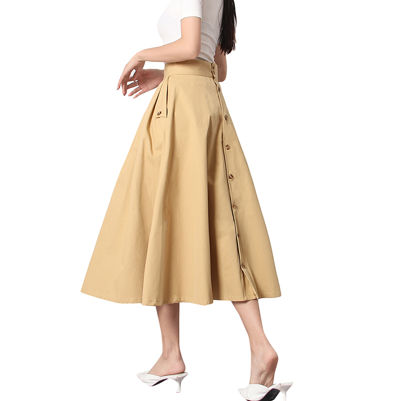 New Style A Line Solid Color High Waist Loose Skirts For Women Vintage