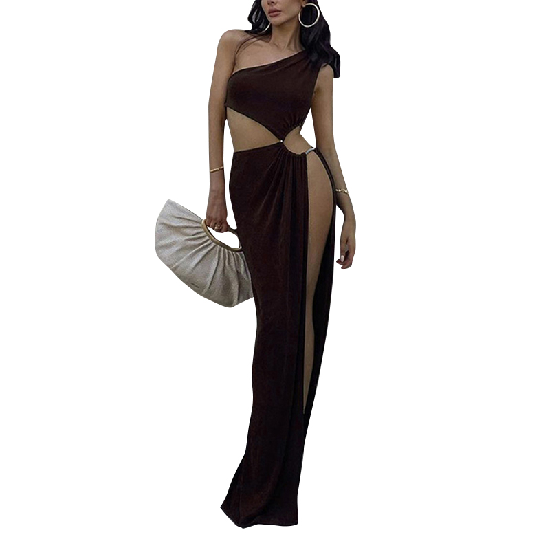 Diagonal Collar Sleeveless High Waist Solid Backless Slimming Summer Maxi Dresses Women 2024