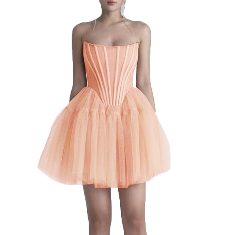 New Style Ball Gown Strapless Sleeveless High Waist Folds Sexy Mini Dresses Women