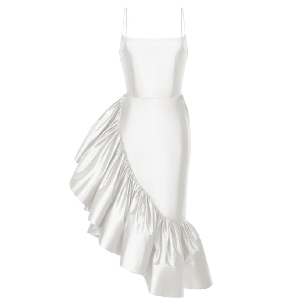 Fashion Ruffles Square Collar Sleeveless High Waist Elegant Long White Dresses For Women
