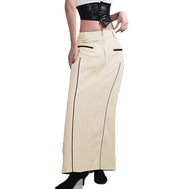 High Quality Solid Color Patchwork Zipper High Waist Long Skirts For Women