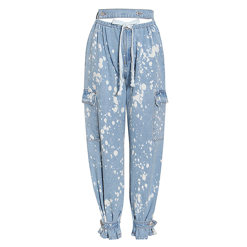 New Style Tie-Dye Long Jean Hit Color Denim Jeans For Women