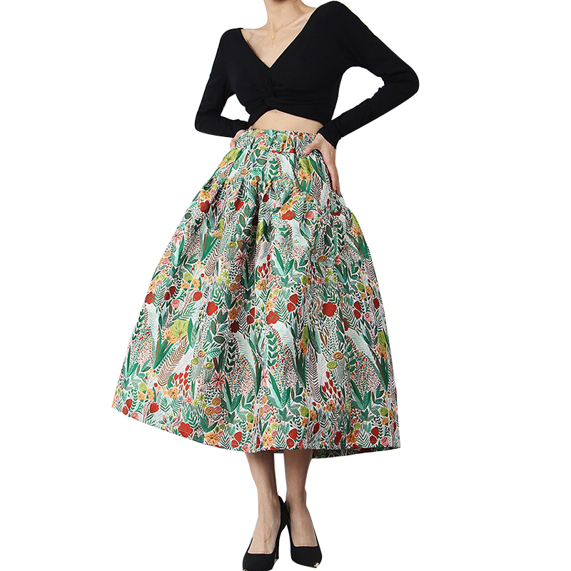 Summer Hit Color Bow High Waist Colorblock Floral Midi Skirts For Women