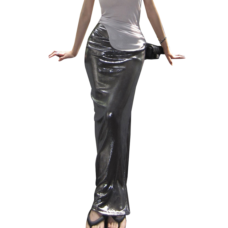 Fashion Solid Color Patchwork Sequins High Waist Slimming Skirts For Women 2024