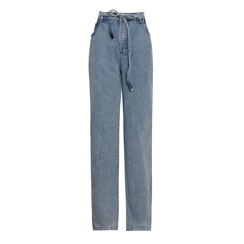 2024 Fashion High Waist Blue Bow Lace Up Decoration Denim Jeans For Women