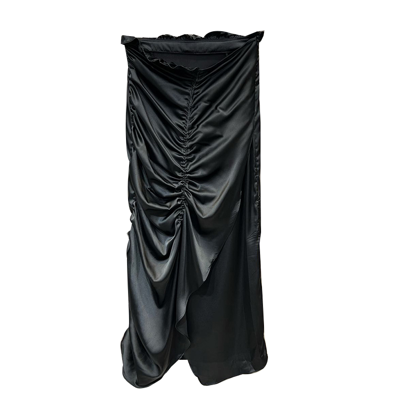 Summer High Waist Split Patchwork Drawstring A Line Black Long Skirts For Women 2024