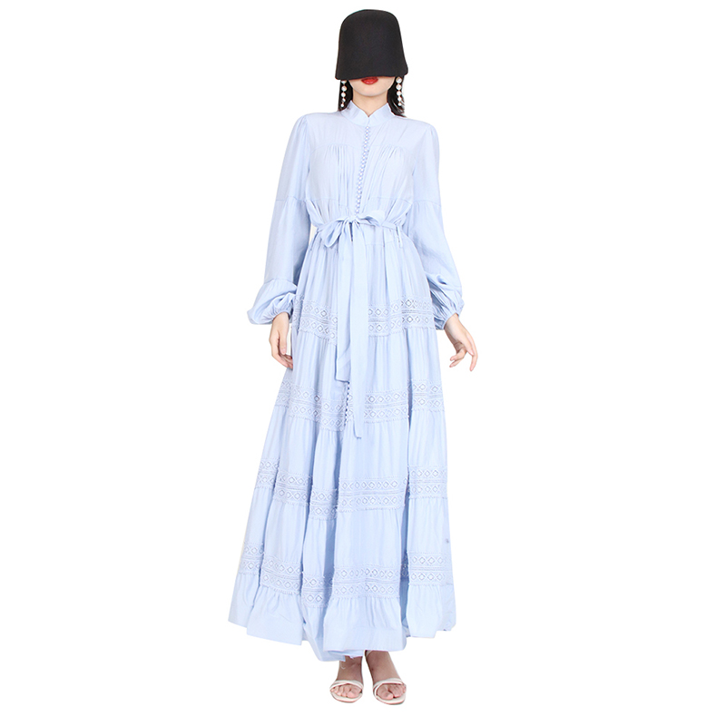 Summer Dress Bandage Lantern Sleeve Pleated Dresses Women Casual Clothing 2024