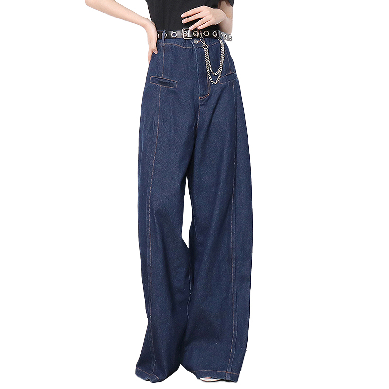 Streetwear Loose Solid Color High Waist Wide Leg Straight Denim Pants