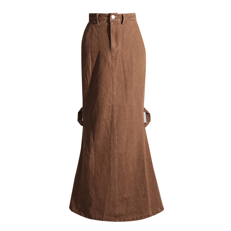 Fashion Mermaid Skirt Patchwork Button Ladies Long Denim Skirts For Women