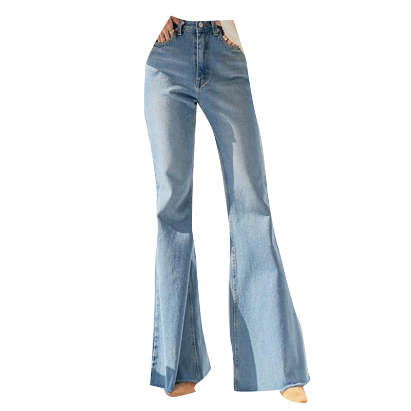 Solid Color Casual Flare High Waist Patchwork Zipper Denim Jeans Women 2024