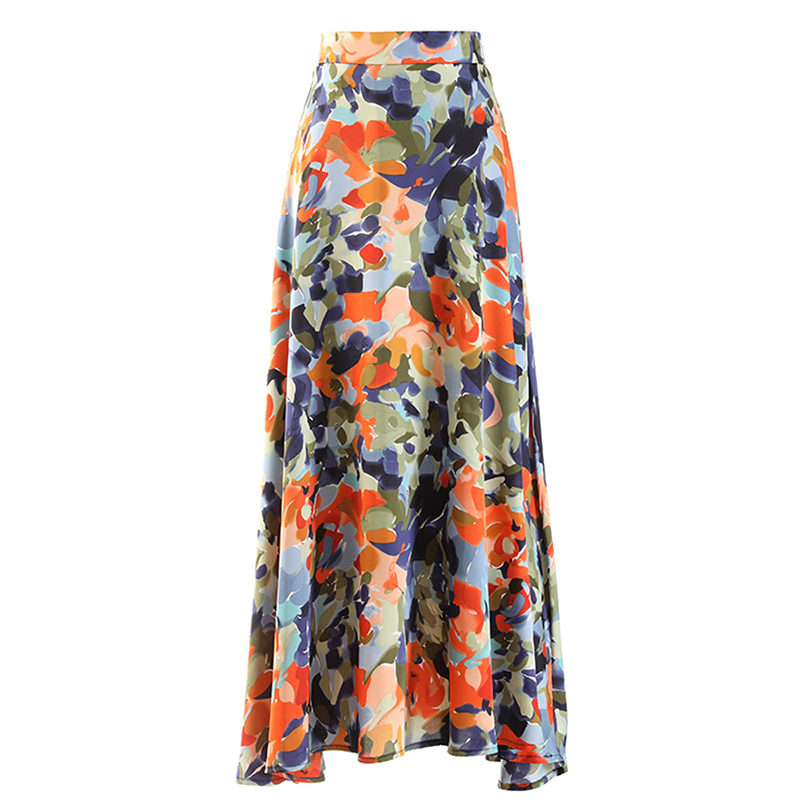 Print Floral High Waist A Line Colorblock Printed Long Midi Skirts For Women