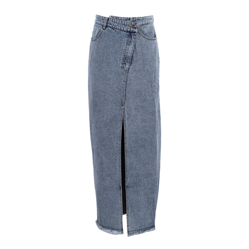 Fashion Split Skirts High Waist Patchwork Pockets Ladies Denim Skirt For Women