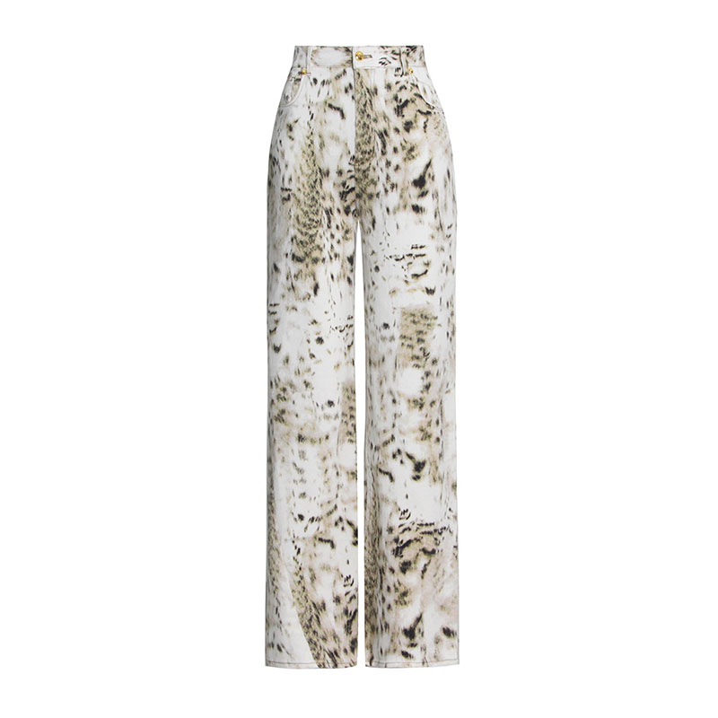 Vintage Straight Cylinder Pants Trousers Leopard Print Jeans For Women
