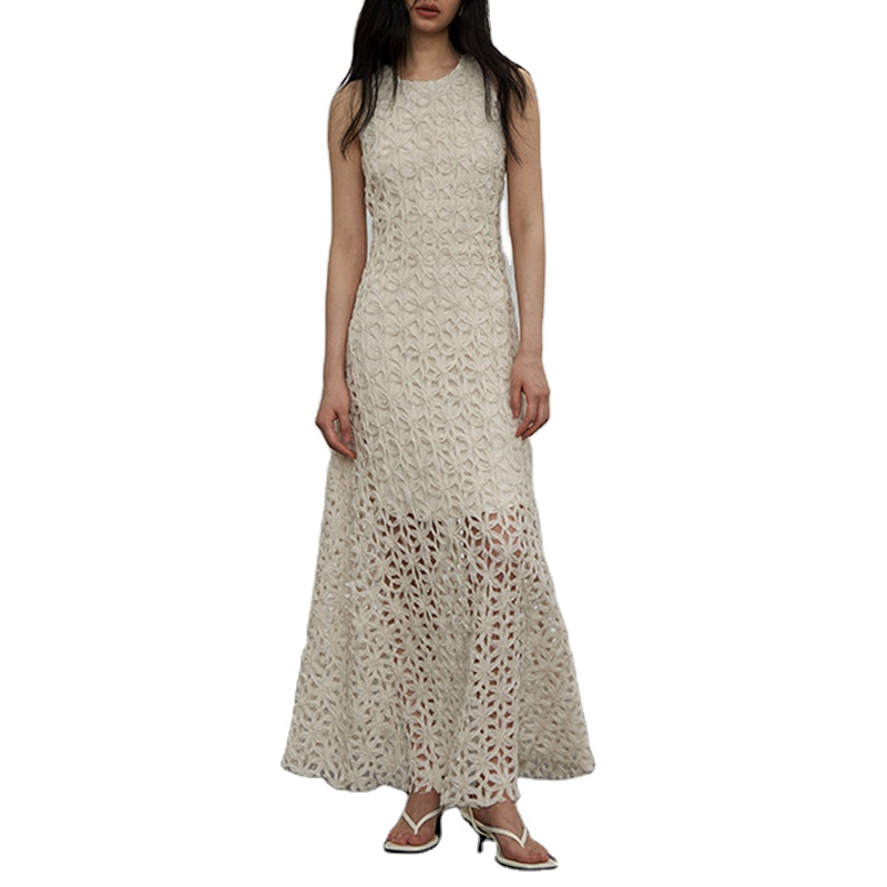 Casual Dresses Elegant Knitting Crochet Hollow Out White Dress For Women