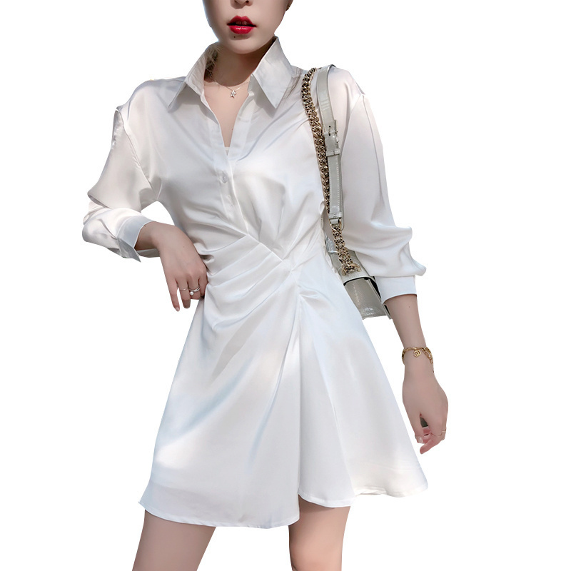 High Quality Lapel Long Sleeve High Waist Mini Casual Women’S Dresses