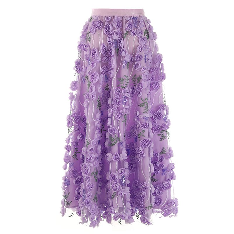 High Waist Patchwork Floral Spliced Sequins Hit Color Print 2024 Summer Long Skirts For Women