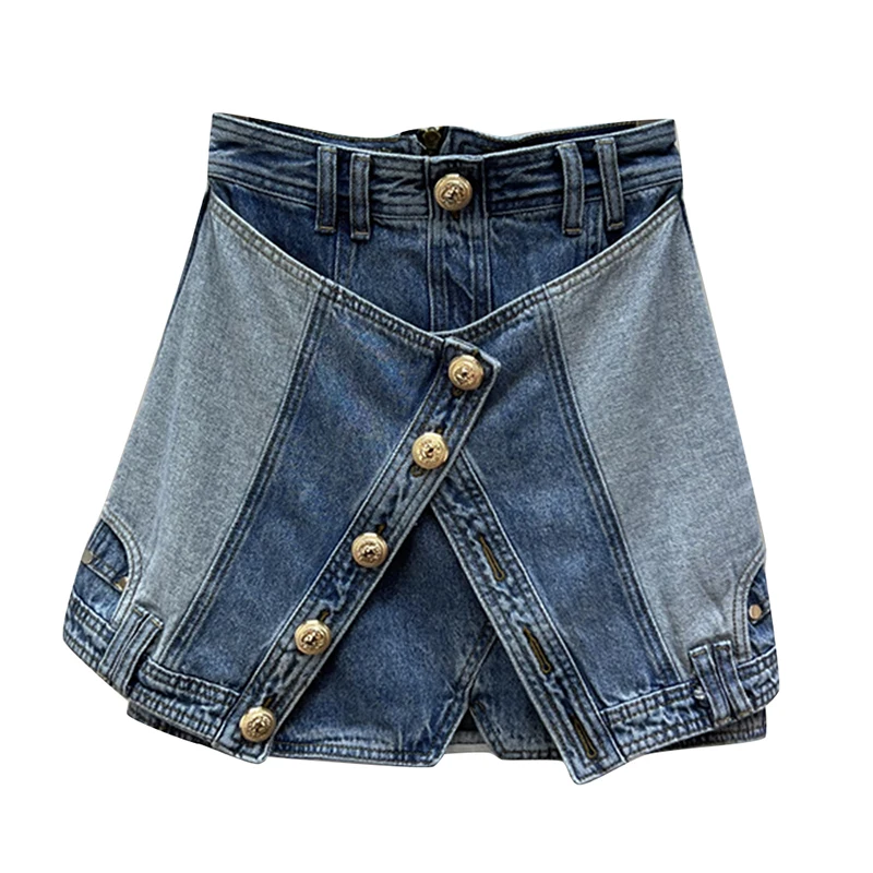 Fashion New Style Patchwork A Line High Waist Denim Mini Skirts For Women