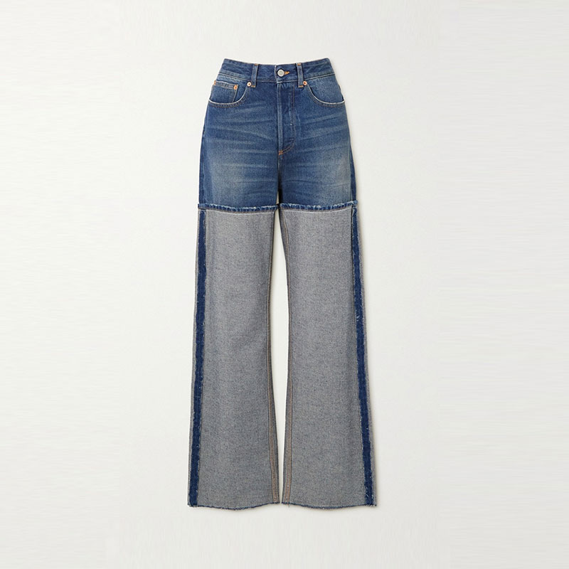 Fashion Hit Color High Waist Patchwork Pocket Denim Pants Jeans For Women