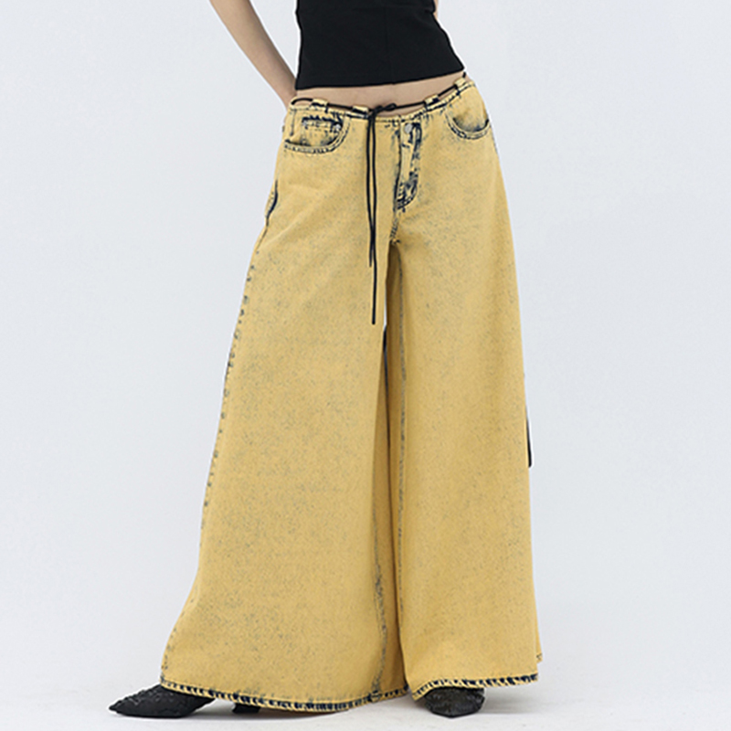 Casual Low Waist Solid Color Loose Denim Wide Leg Jeans For Women 2024