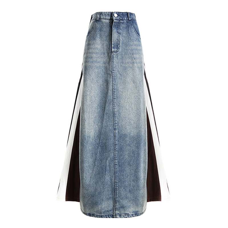 Fashion Do Old Loose High Waist Patchwork A Line Denim Skirts For Women Ladies