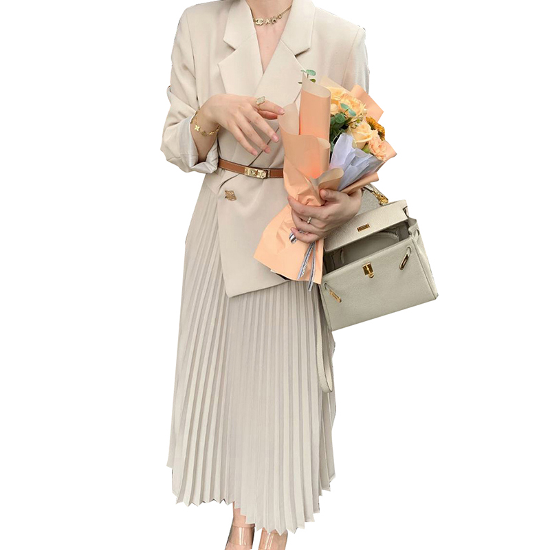 Fashion Solid Color Notched Collar Belt Gather Waist Women Long Dress