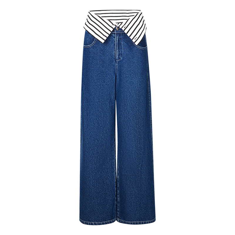 Women’s Pants Denim Colorblock Irregular Wide Leg Women’s Pants & Trousers