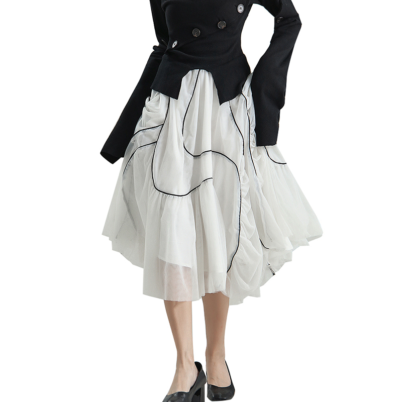 Fashion Patchwork Colorblock High Waist Irregular Hem Cotton Long Midi Skirts For Women