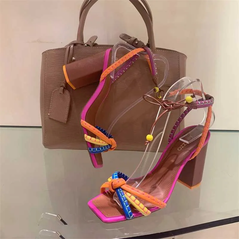 Dress Shoes Brazil Fashion Luxury Twist Woven Sandals Color Blocking Designer Brand Womens Shoes Thick with High Heel Sandals Female Casual MU37