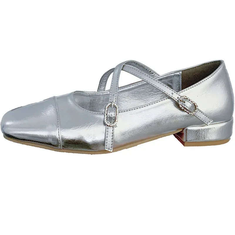 Medium Heeled Mary Jane Single Shoes  Women Shoes Retro Thick Heeled Ballet Shoes Cross Buckle Shallow Soft Sole Shoes 240607