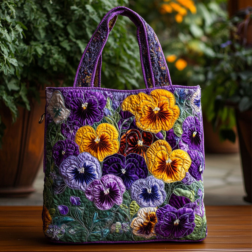 Elegant Pansy WN2209023CL Quilted Tote Bag - Giftroza