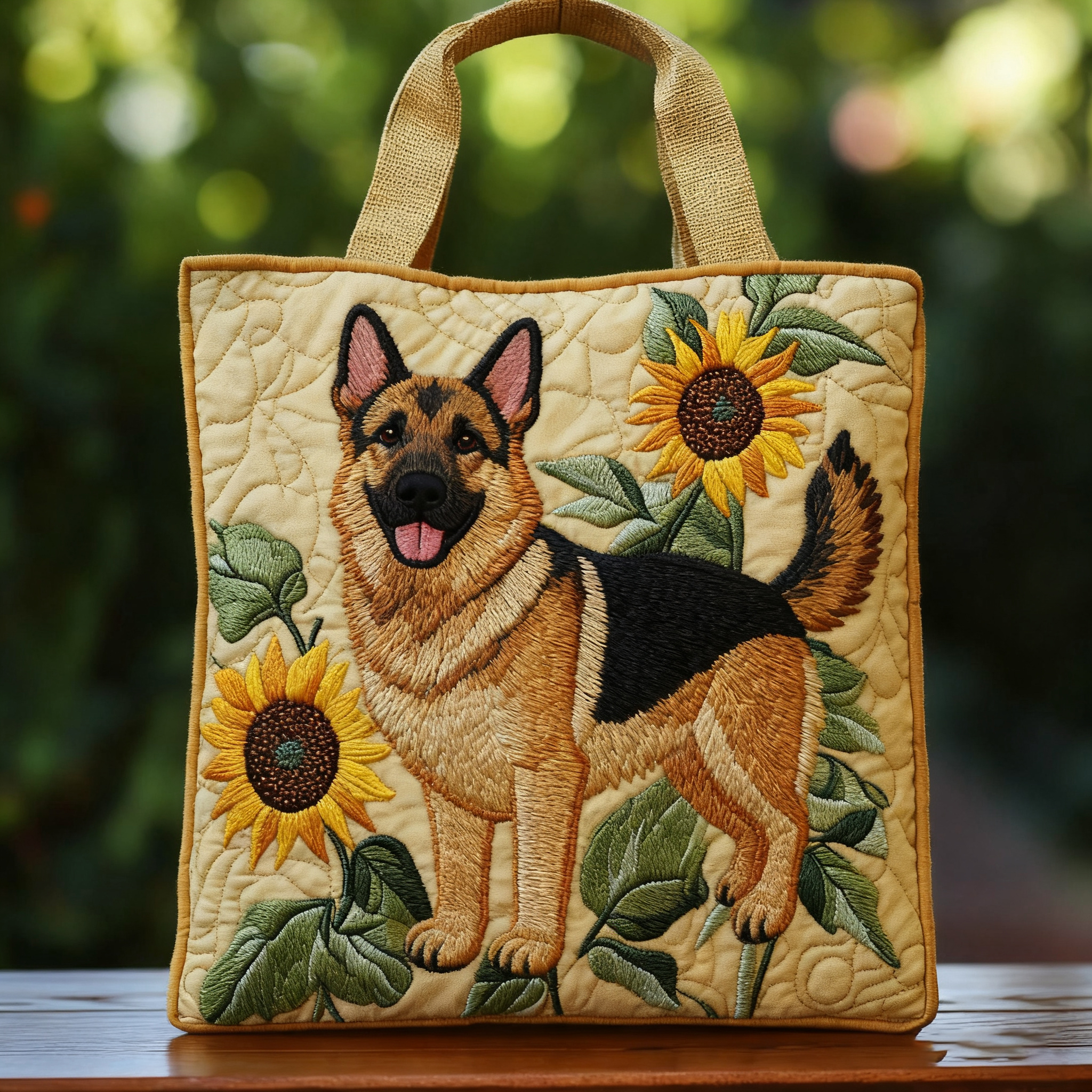 German Shepherd floral print tote bag - Giftroza