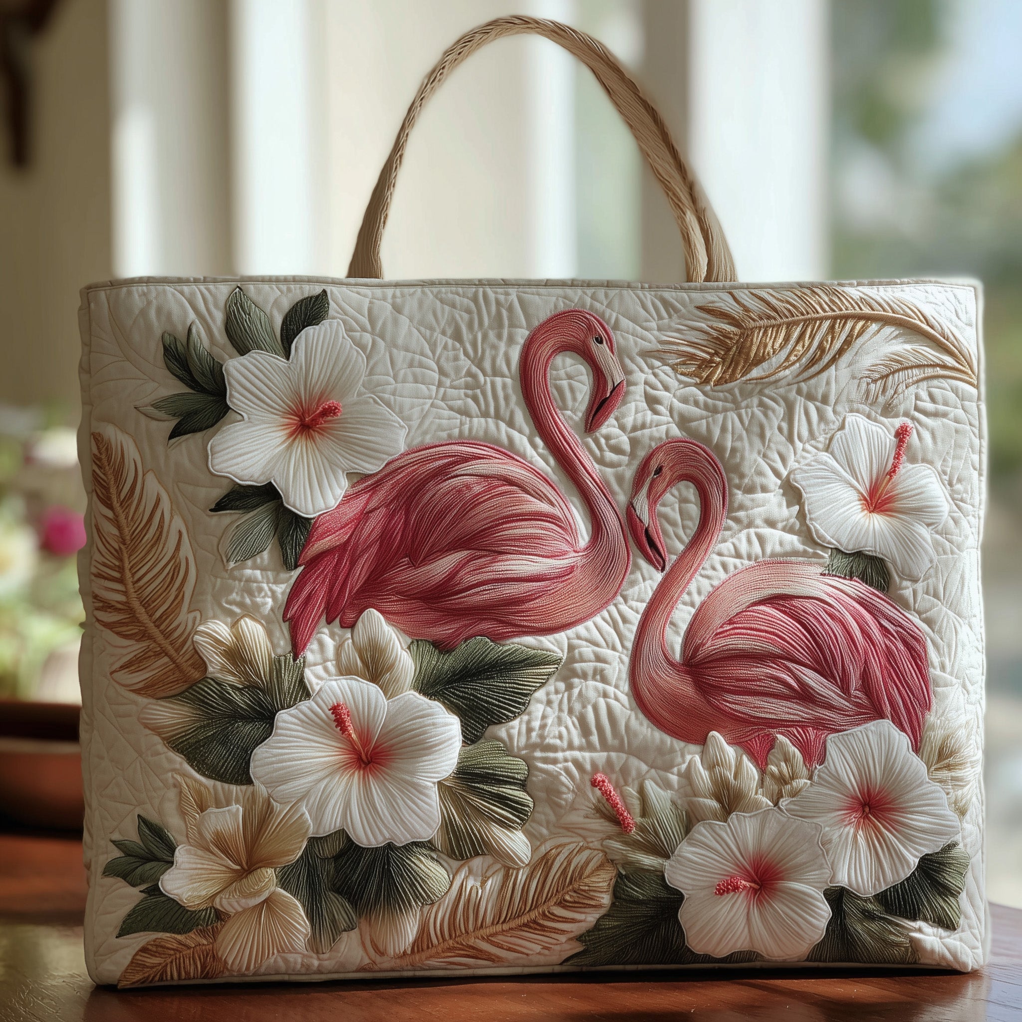 Tropical Flamingo Quilted Tote Bag GFTOHD8391 - Giftroza