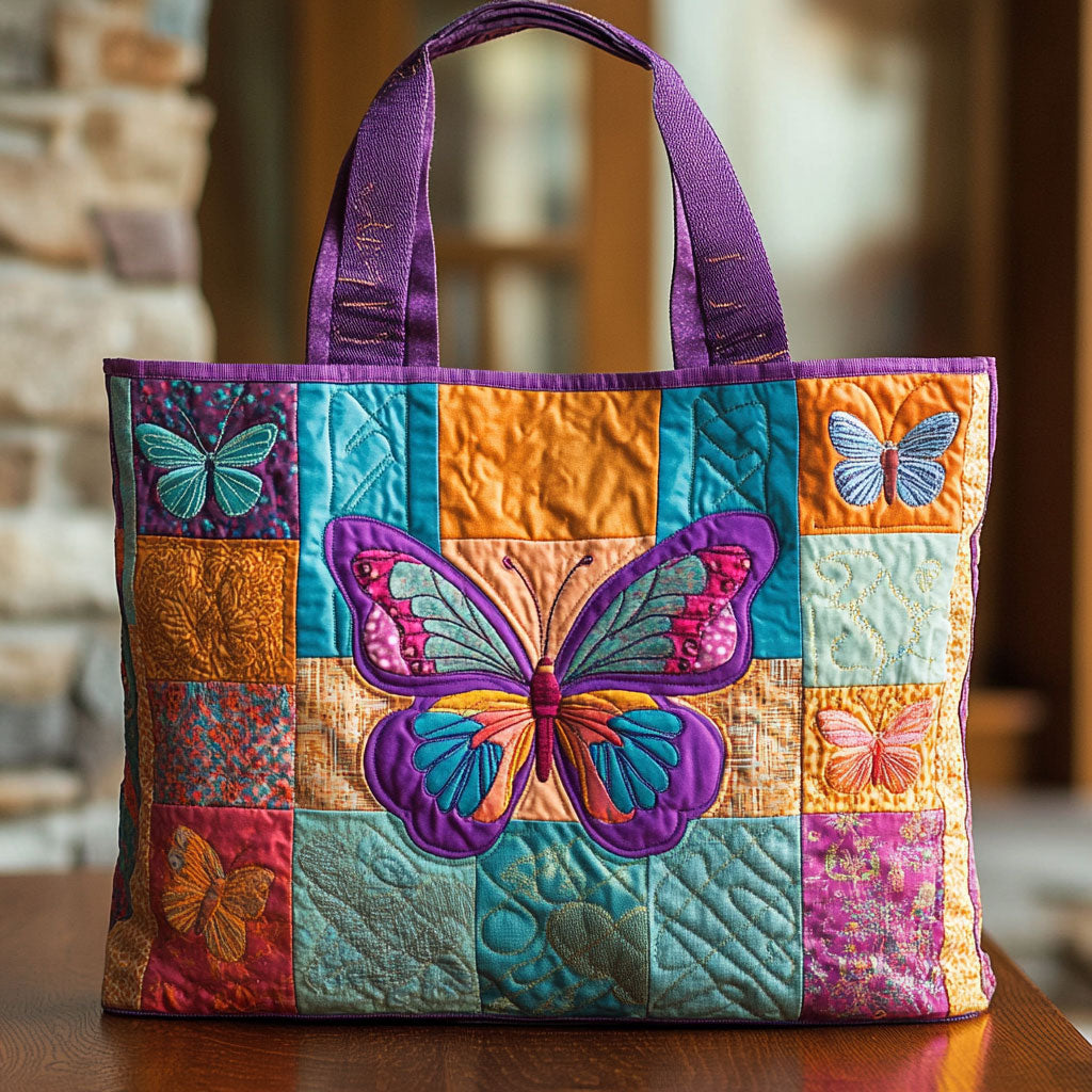 Rainbow Patch Butterfly CW2409017CL Quilted Tote Bag - Giftroza