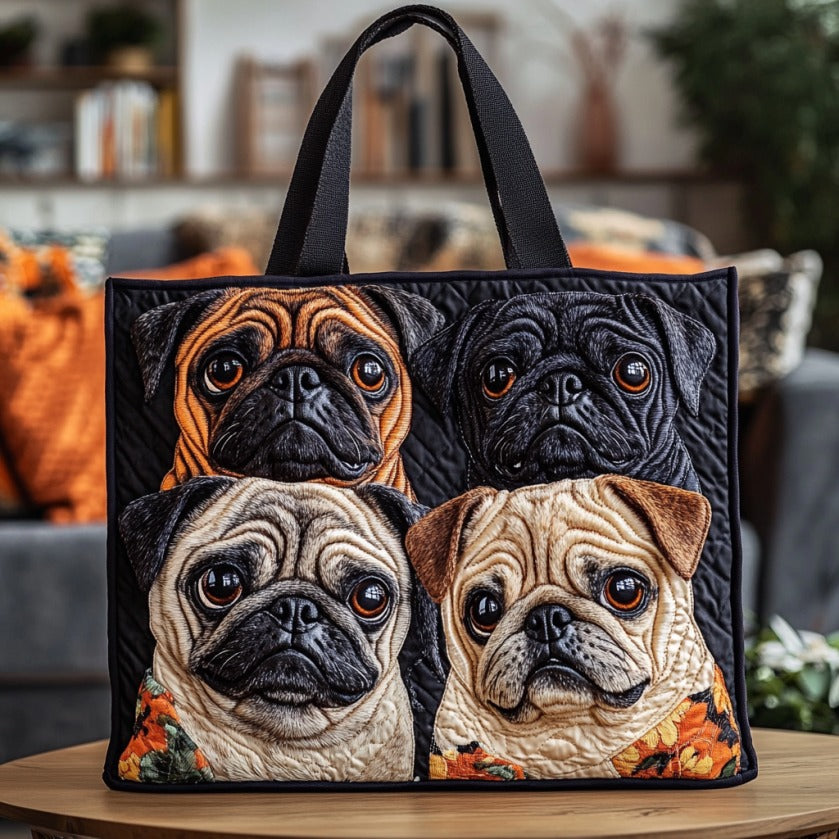 Pug Face Quilted Tote Bag - Giftroza