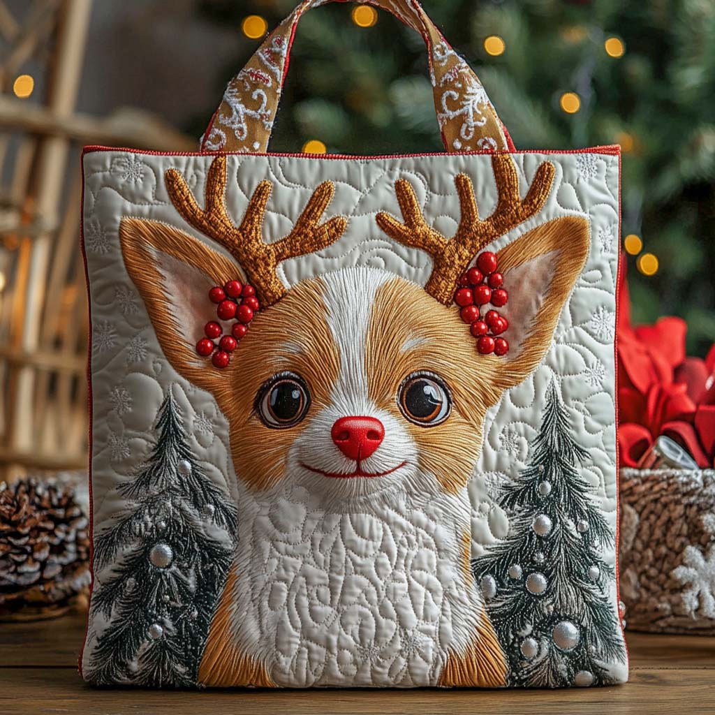 Holiday Reindeer Chihuahua Quilted Tote Bag NCU0XD1236 - Giftroza
