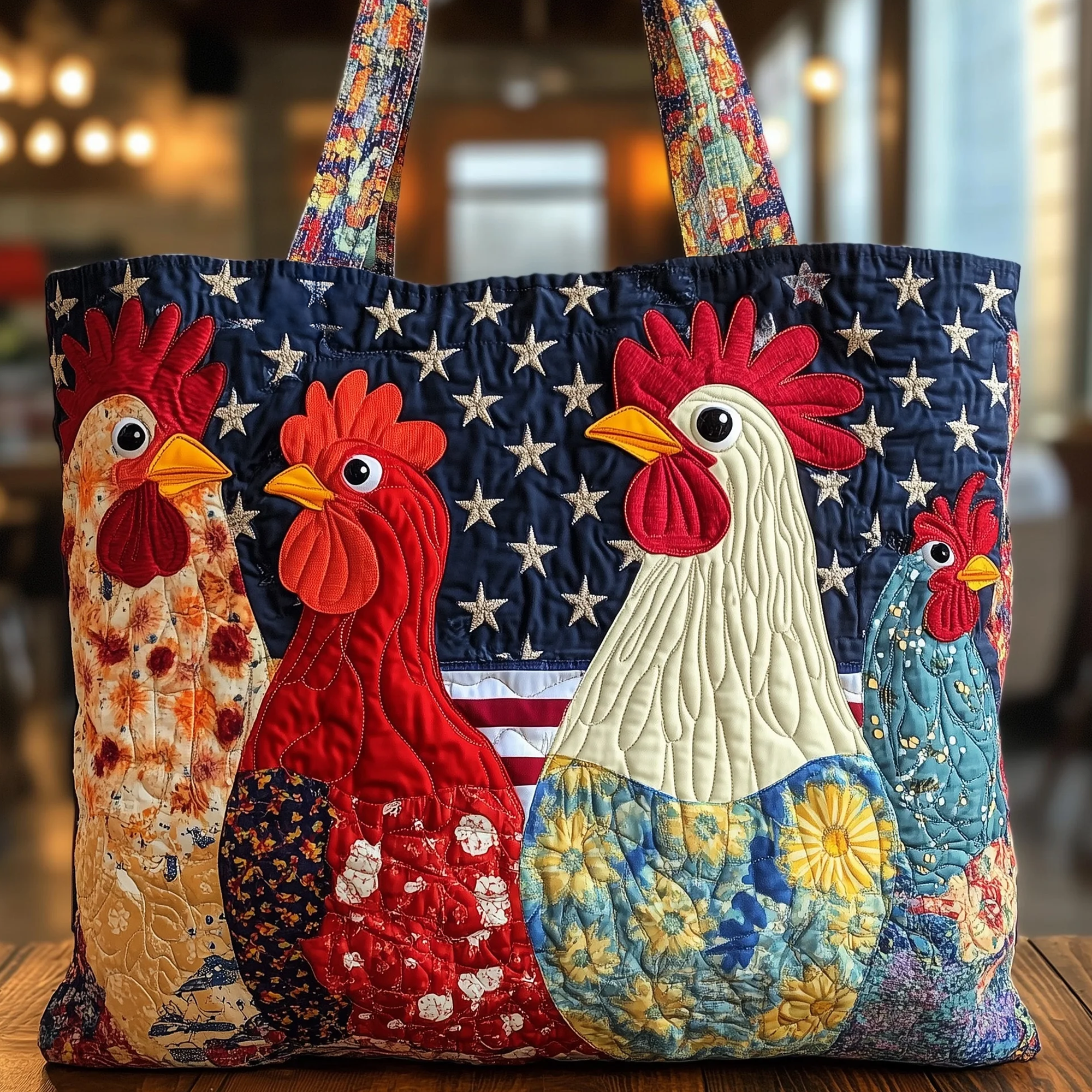 Whimsical Chicken Quilted Tote Bag GFTONL4832 - Giftroza