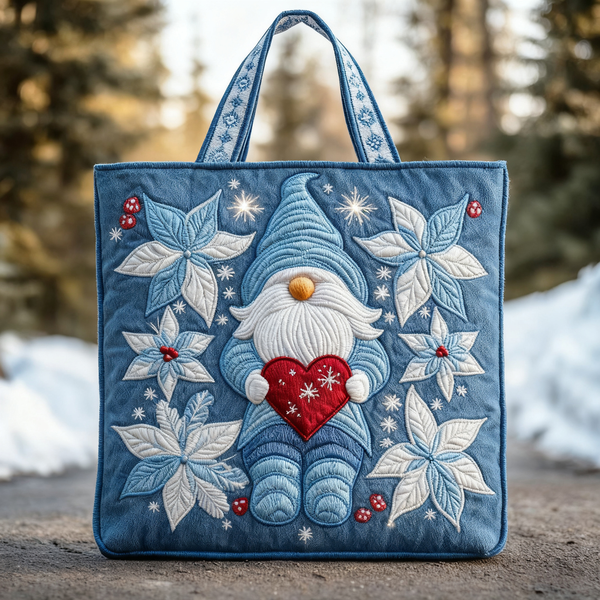 Winter Heart Gnome Quilted Tote Bag NCU0TD806 - Giftroza