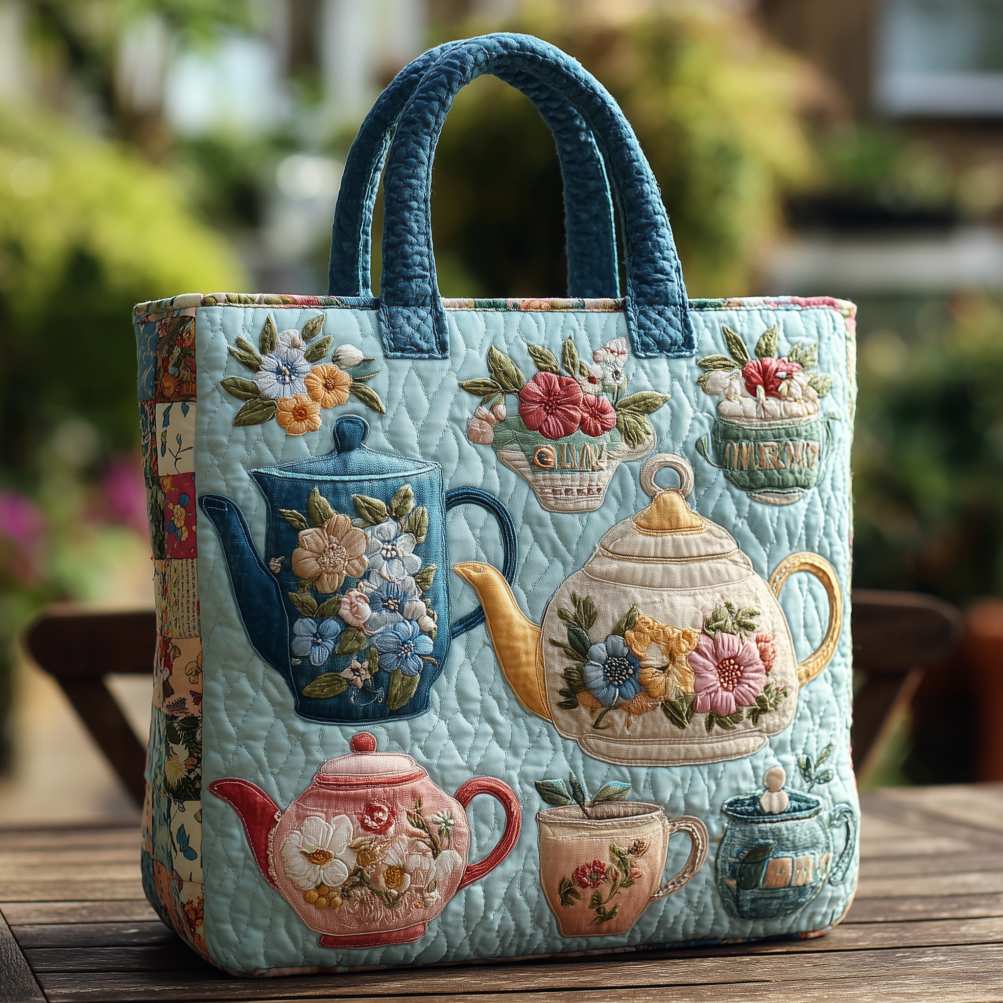 Floral Teapot Quilted Tote Bag - Giftroza