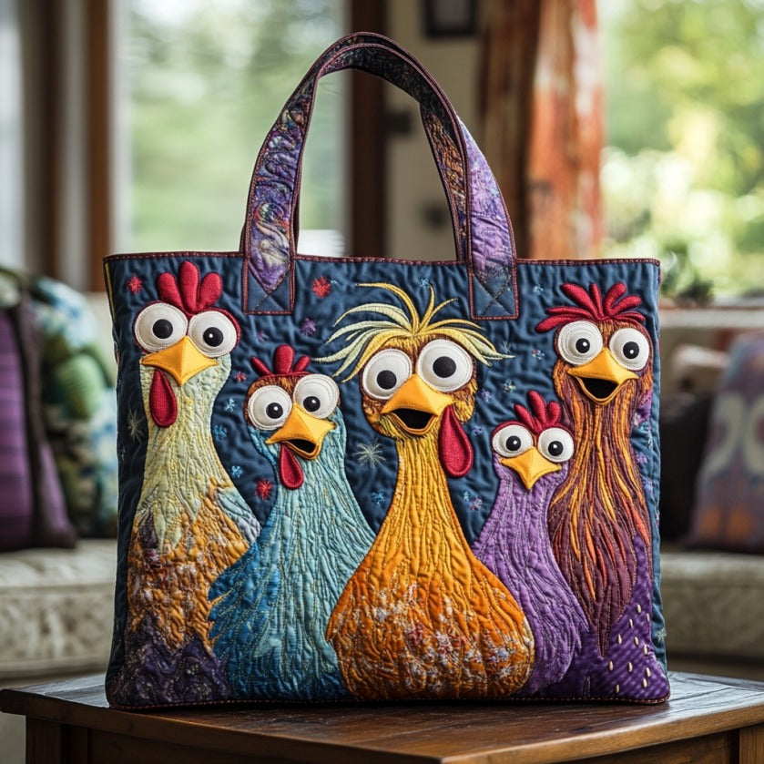 Funny Chickens Quilted Tote Bag - Giftroza