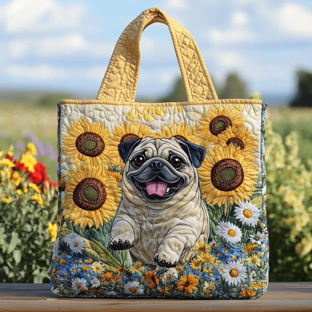 Sunny Pug Quilted Tote Bag - Giftroza